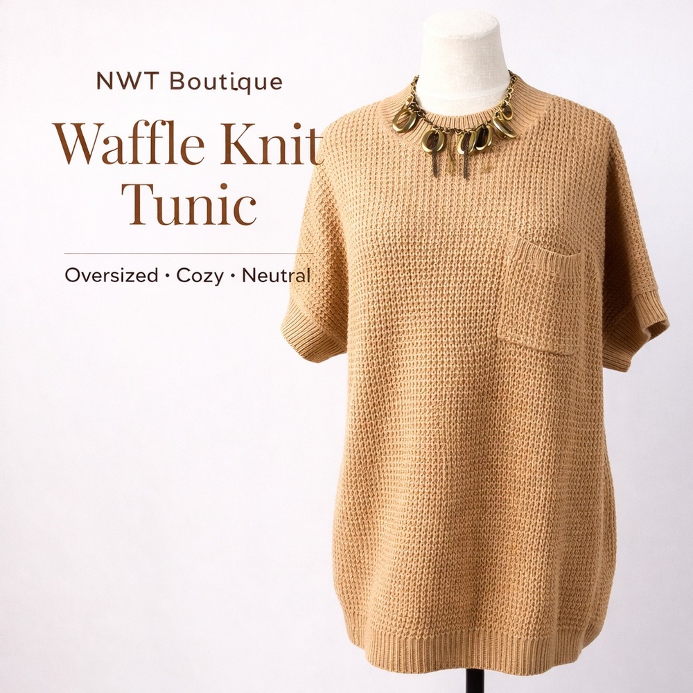 Zeagoo Tan Waffle Knit Tunic Sweater